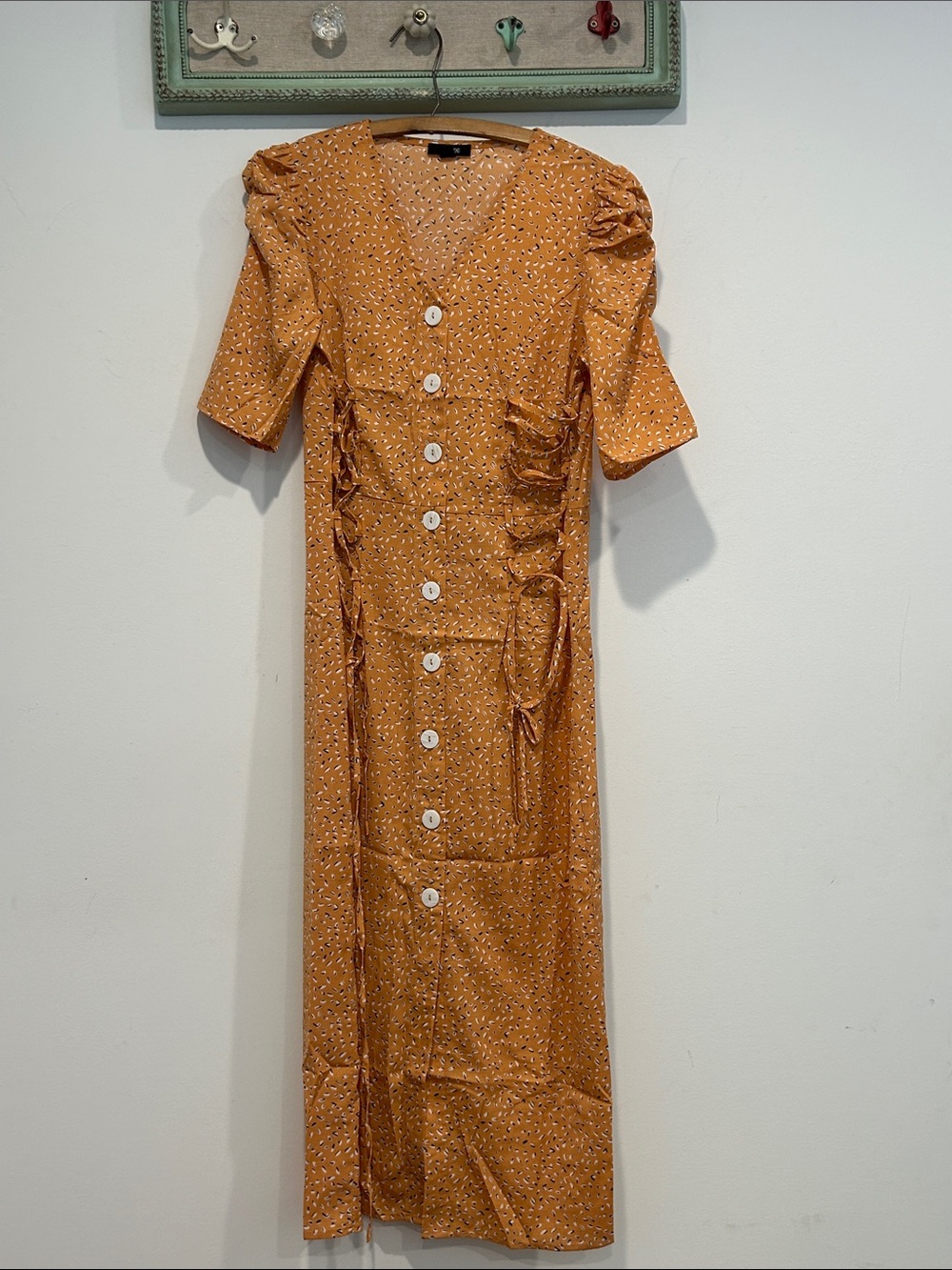 Episode Lennon Button-Front Orange Floral Maxi Dress Puff Sleeves medium women’s
